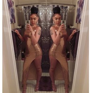 Rose Gold Sequin Dress With High Slit